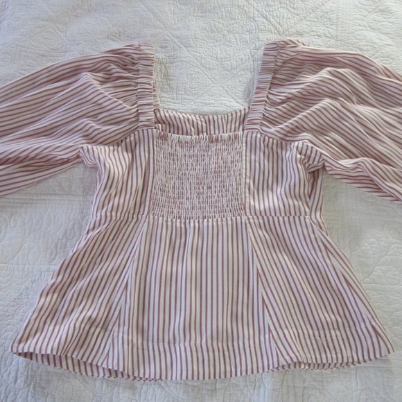 CAbi Top M Carnival Red/White Stripe Puff Sleeve Spring 2021 #5890 - Picture 6 of 10